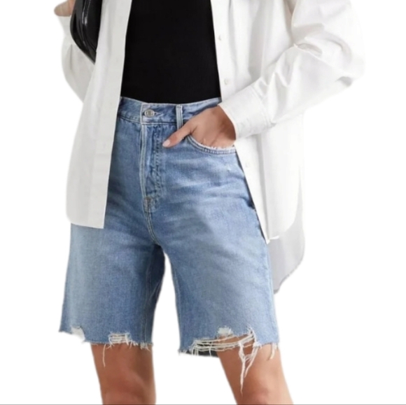 GRLFRND Marjan mid rise denim distressed shorts in Step it Up size 24 - Picture 10 of 11